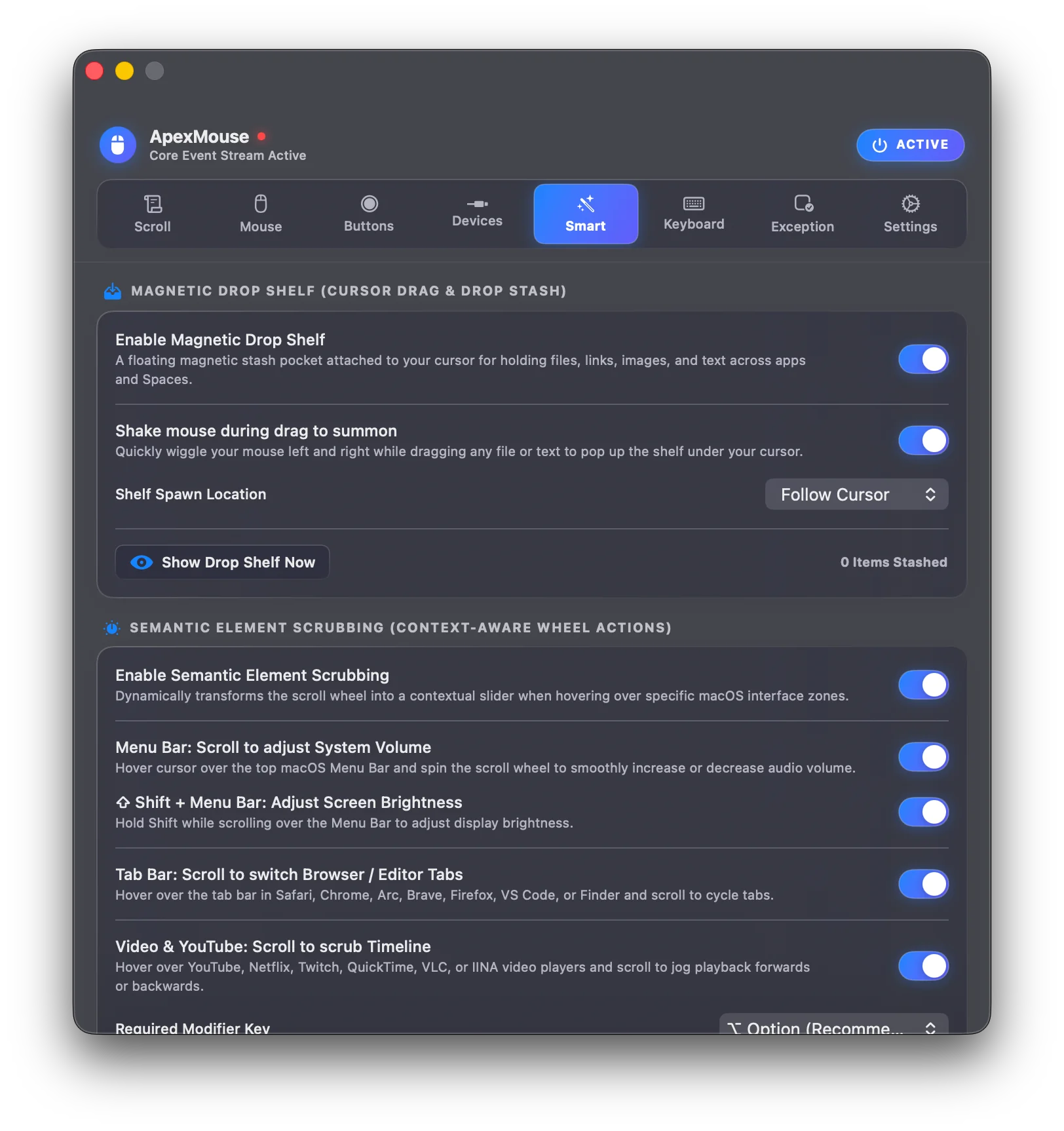 Magnetic Drop Shelf & Smart Features Settings